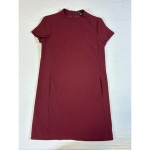 Theory Jasneah Admiral Crepe Shift Dress Burgundy Deep Maroon Size 6 Pocket